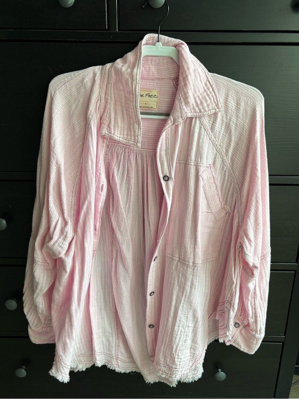 Like New! FREE PEOPLE Indigo Skies Striped Button-Up Shirt in pink size S